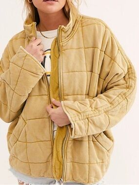 Free People Quilted Zip Jacket in Mustard